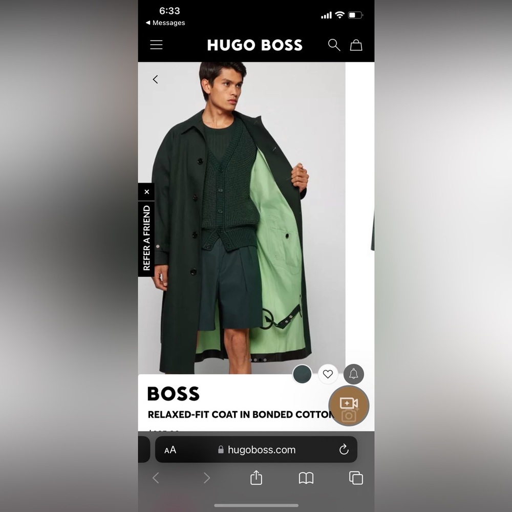 Hugo Boss Runway Relaxed Fit Coat in Dark/lime green size 40R (US) - very rare